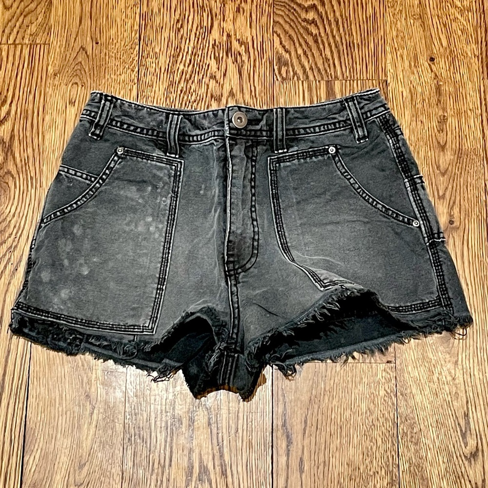 Free People Distressed Black Jean Shorts
